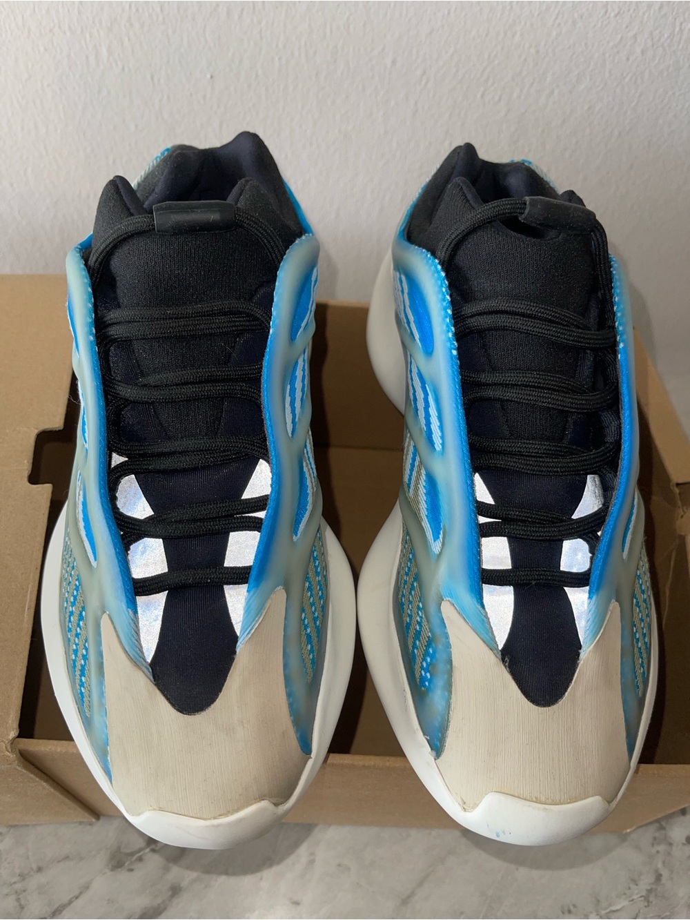 Yeezy Athletic Sneakers in Black, Blue, and Cream